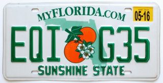 Florida 2016 " Orange Blossom " Sunshine State License Plate,  Eqi G35