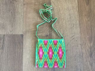 Huichol Handwoven Embroidered Folk Bag Peyote Small Implements.  4” X 4” (4)