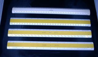 4 Vintage Drafting Ruler / Scales Dietzgen Sp / 1509p / 1546p & Bruning 211