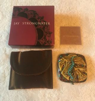 Jay Strongwater Gecco Lizzard Rhinestone Mirror Compact Box