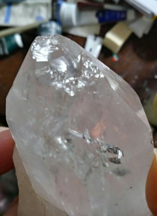 Large Lemurian quartz crystal,  multiple Isis faces multiple rainbows,  many stra 4
