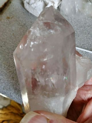 Large Lemurian quartz crystal,  multiple Isis faces multiple rainbows,  many stra 8
