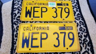 1956 - 62 California License Plates Pair Set Paint Almost Nos Sticker Ca