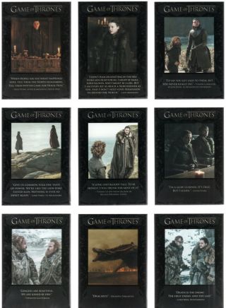 Game Of Thrones Season 7 (2019) The Quotable Trading Card Insert Set (9 Cards)