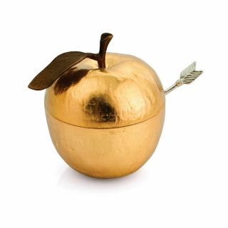 Michael Aram Apple Honey Pot W/ Silver Arrow Spoon Gold Tone