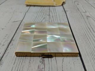 Vintage Gold Tone Marhill Mother Of Pearl Mirror Compact