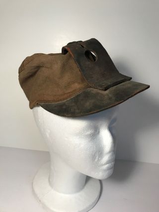 Vintage Coal Miners Soft Cloth Hat W/ Leather Carbide Lamp Mount Small Size