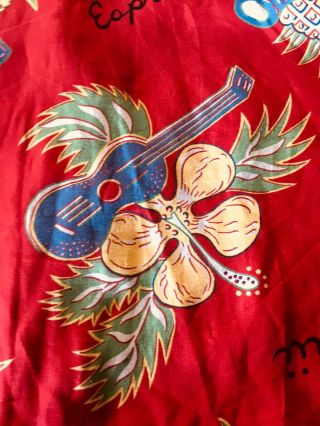 Vintage Spirit De Corp Rayon Hawaiian Ukulele Musical Insturments Print Shirt