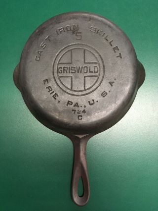 Vintage Griswold 724c Cast Iron Skillet Frying Pan 5 Large Block Logo
