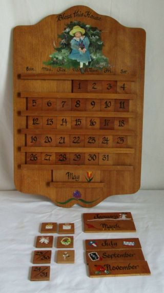 Vintage Perpetual Slide Tile Wood Calendar