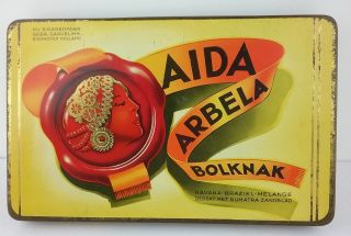 Aida " Arbela Bolknak " Vintage Dutch 10 Cigars Cigarettes Tin - Sumatra Zandblad