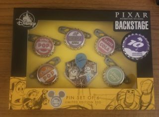 D23 Expo 2019 Disney Store Pixar Up Backstage Soda Bottle Cap 6 Pin Set Le 500