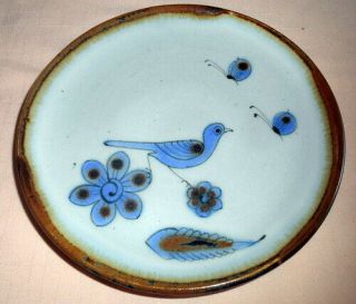 El Palomar Mexico Plate Pottery Ken Edwards Tonala Blue Bird Butterflies 8 "