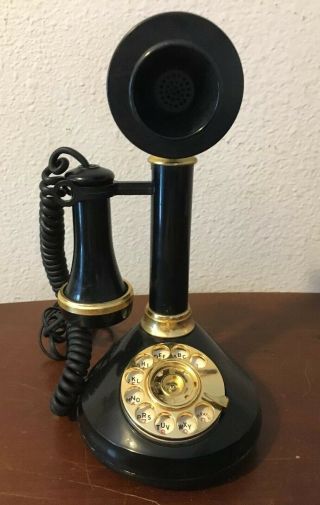 Vintage Candlestick Telephone Rotary Dial Black And Gold Retro Phone