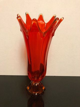 Vintage Viking Art Glass Stretch Swung Vase Orange Red Perfect