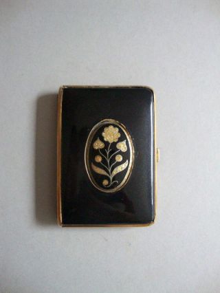 Vintage Mondaine Usa Art Deco Black Enamel Book Style Compact Vanity Case