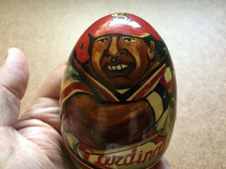 ST LOUIS CARDINALS RUSSIAN WOODEN WEEBLE WOBBLE BASEBALL BELL FIGURINE SIGNED 3