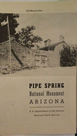 Pipe Spring National Monument/park Arizona March 1943 Brochure Fort Map Drawing