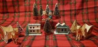 Vintage Putz Style Christmas Village Scene With Reindeer And Elves