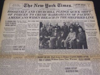 1944 September 17 York Times - Roosevelt & Churchill Pledge Shift - Nt 4339