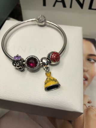 Authentic Pandora Beauty And The Beast Disney Bracelet And Charms.