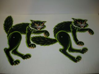 2 Vintage Cardboard Cut - Out Black Cat Halloween Decorations,  Made In Usa
