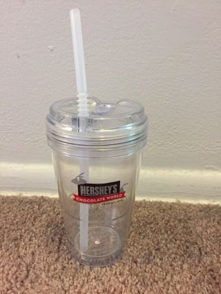 Hershey Park Theme Park Hard Plastic Reusable Milkshake Drink Cup With Straw