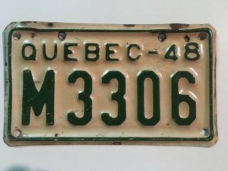 1948 Quebec Motorcycle License Plate Canada Paint Still Has Some Gloss