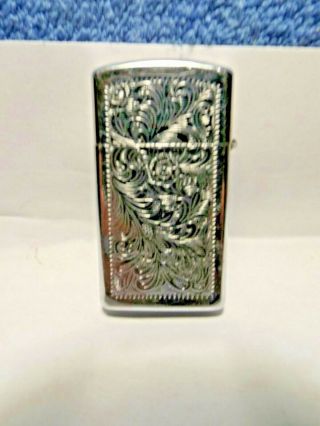 Vintage Zippo Lighter,  Chrome Silver Tone With Scroll Design.