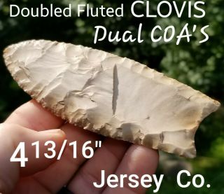 Authentic Double Fluted Clovis Arrowhead Spear Point Dual 