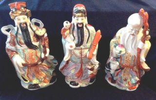 16 " Chinese Porcelain Feng Shui Good Fortune Fu Lu Shou Statues Set All Three