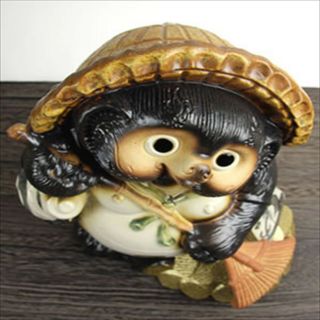 Pottery Shigaraki Tanuki Lucky Charm Japanese Ornament Fuku F/S 074 3