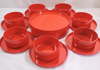 Mid Century Melamine Dishes Heller Design By Mossimo Vignelli - Set Of 18 Red Ex