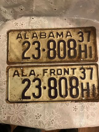 1937 Pair Front And Back Alabama License Plate Auto Car Vehicle Tag