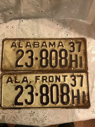 1937 PAIR FRONT AND BACK ALABAMA LICENSE PLATE AUTO CAR VEHICLE TAG 3