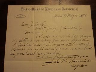 TOLEDO HOUSE OF REFUGE & CORRECTION 1878 Ohio Letterhead - DR J M WADDICK 2