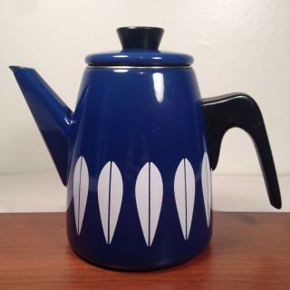 Vintage Cathrineholm Blue Enamel Lotus Danish Mid Century Coffee Tea Pot