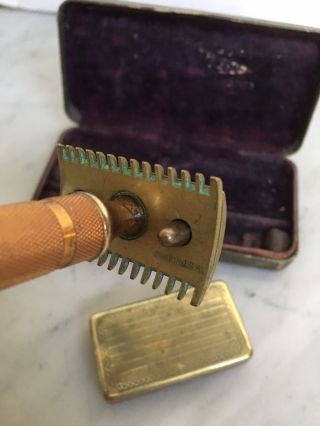 Vintage Gillette Safety Razor,  gold tone with fat round handle,  complete. 7