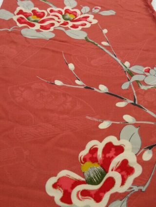 2b04z50 Vintage Japanese Kimono Silk Fabric Dark Pink Camellia 55.  9 "