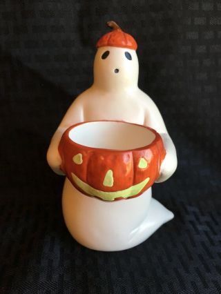 Yankee Candle Halloween Ghost With Pumpkin Bowl Tea Light Candle Holder Retired