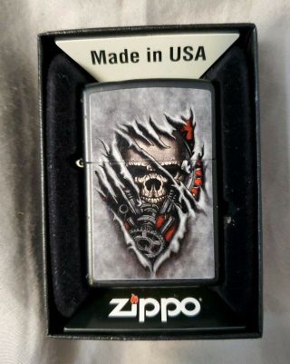 Zippo Skull Lighter Black Matte Gears Great Gift Lifetime 28882