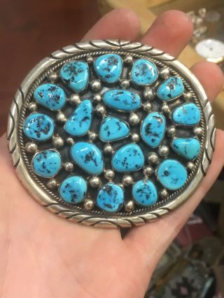 Tommy Moore - 3 1/2 " - Sterling Silver & Turquoise Belt Buckle 88.  7g
