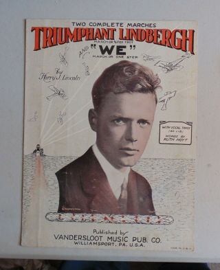 Charles Lindbergh Aviator Pilot Plane Flying Sheet Music 1928 Antique Vintage