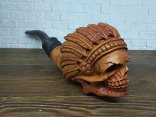 Indian Chef Half Face Skull Tobacco Smoking Pipe From Wood Handmade Carved