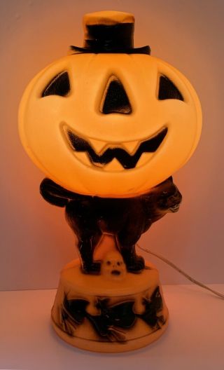Vintage Empire Pumpkin Black Cat Halloween Blow Mold Light Up Jack - O - Lantern 14”