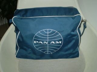 Vintage Pan Am Airlines Blue Vinyl Travel,  Carry On Bag,  Shoulder Strap Jet Set