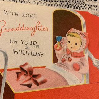 Vintage Greeting Card Birthday Granddaughter Doll Stroller Girl Norcross Wish 2
