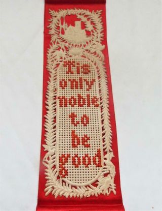 Antique Victorian Bookmark Tis Only Noble To Be Good Punched Card Cross Stitch