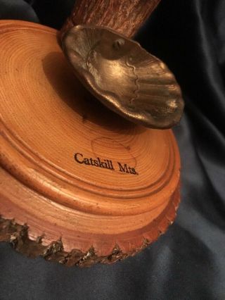 Antique Catskill Mts.  Handmade Wooden Cross w Brass CRUCIFIX & Holy Water Font 5