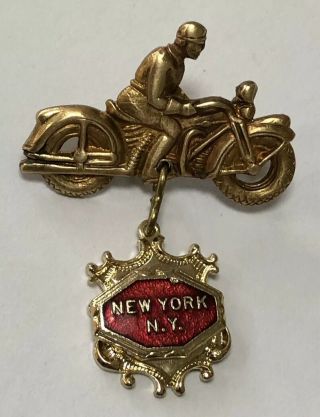 Vintage 1940s York City Motorcycle Lapel Pin Harley Davidson Souvenir